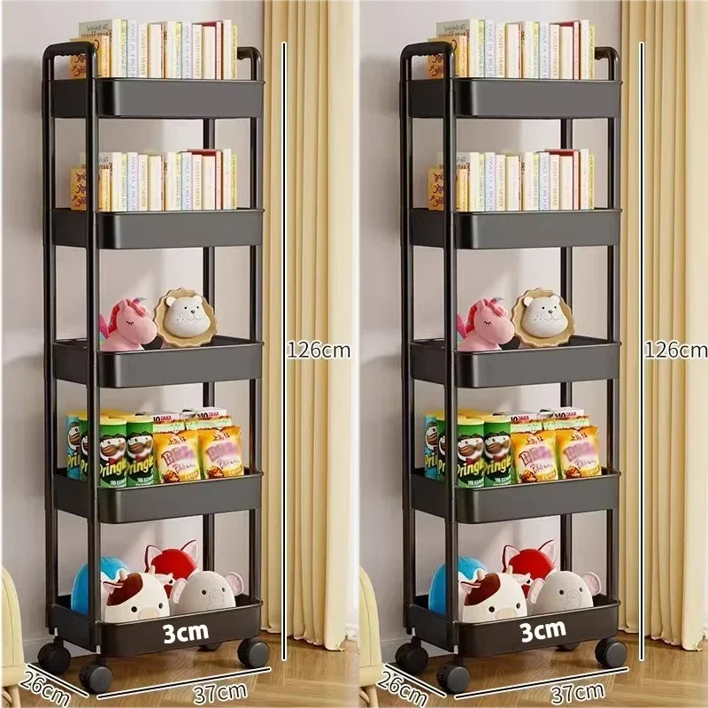 Carro de almacenamiento de estantería, carrito organizador de cocina móvil con ruedas, estantes de baño multicapa, estante de almacenamiento de aperitivos para el hogar