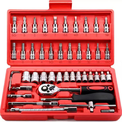 Juego de reparación de enchufes montados en vehículo, mantenimiento automotriz, herramientas familiares, venta de fábrica, combinación de reparación de automóviles, caja de herramientas con llave de trinquete, 46 piezas