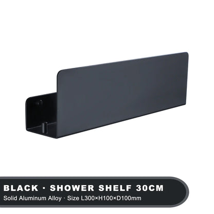 Estante organizador de baño negro con ganchos, estantes de decoración de cocina de aluminio en pared, estante de almacenamiento para ducha, montaje en pared