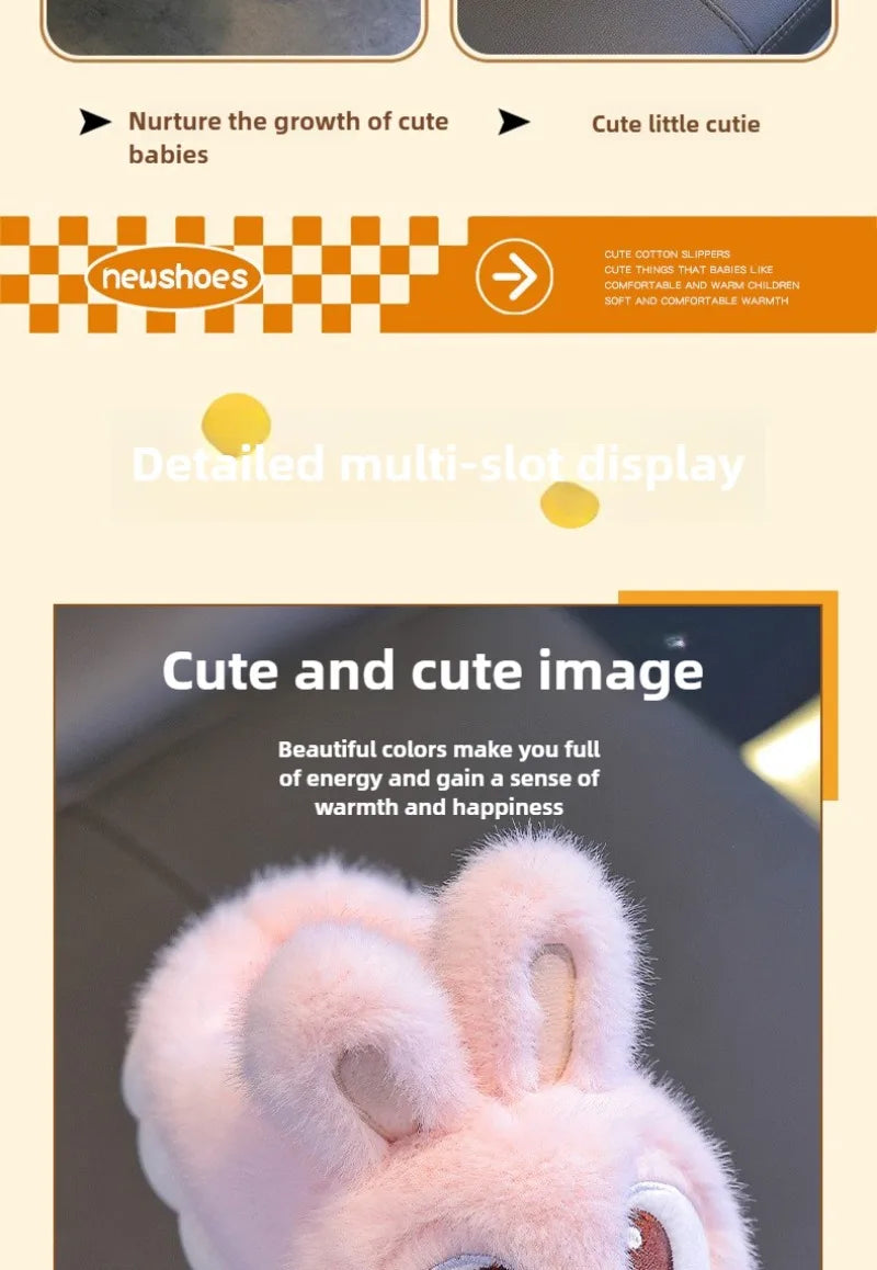 Zapatillas de invierno con dibujos de conejo para niños, zapatos cómodos y cálidos para casa, pantuflas mullidas para interiores, novedad de 2024