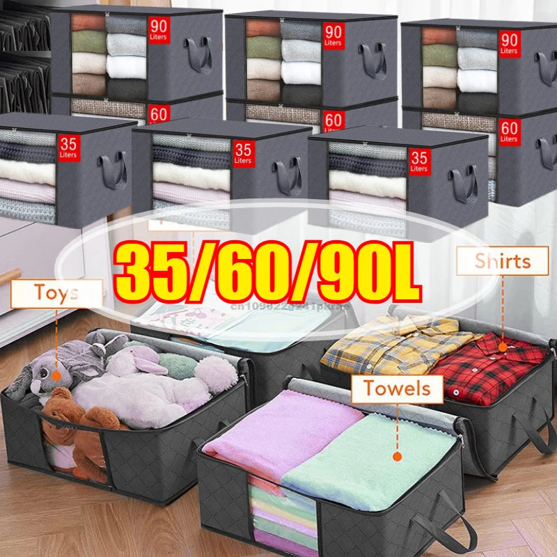 Organizadores y almacenamientos de armario, bolsa de almacenamiento de ropa, almacenamiento de manta, contenedor de almacenamiento plegable, resistente, cosido por 3 capas de telas con Re
