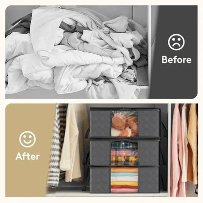 Organizadores y almacenamientos de armario, bolsa de almacenamiento de ropa, almacenamiento de manta, contenedor de almacenamiento plegable, resistente, cosido por 3 capas de telas con Re