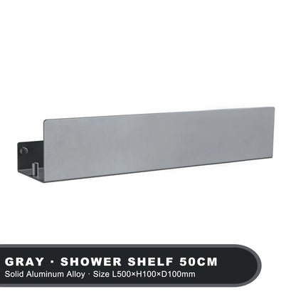 Estante organizador de baño negro con ganchos, estantes de decoración de cocina de aluminio en pared, estante de almacenamiento para ducha, montaje en pared