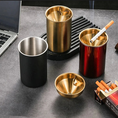 Embudo creativo de Cenicero de acero inoxidable con cubierta antimoscas y anticaída para uso doméstico y en coche