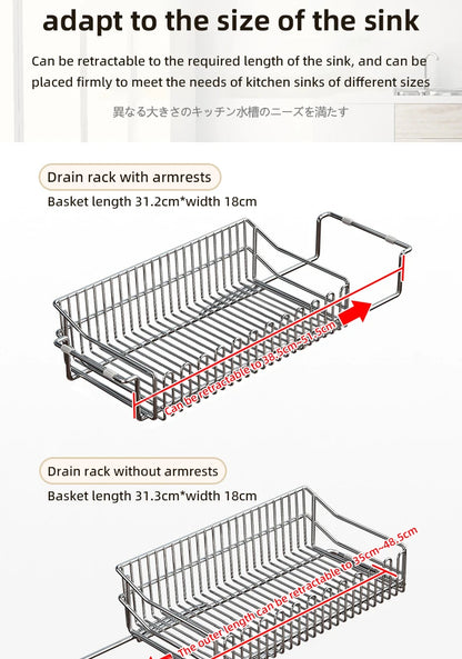 Escurridor de fregadero de cocina de acero inoxidable, estante de secado de platos expandible, soporte de almacenamiento para cuencos de frutas y verduras, organizar utensilios de cocina