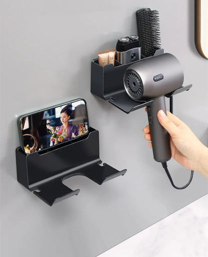 Soporte para secador de pelo montado en la pared, soporte para alisador de pelo, organizador de baño, estantes de organización de baño
