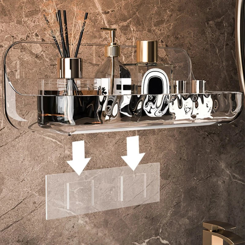 Estante de almacenamiento transparente acrílico para baño, bandeja de almacenamiento de cosméticos sin perforaciones montada en la pared, organizador de maquillaje, estante de cocina para baño
