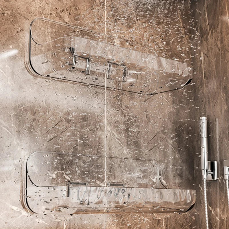 Estante de almacenamiento transparente acrílico para baño, bandeja de almacenamiento de cosméticos sin perforaciones montada en la pared, organizador de maquillaje, estante de cocina para baño