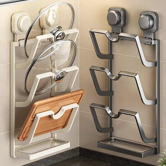 Estante para tapa de olla con ventosa, estante de almacenamiento de cocina sin perforaciones montado en la pared, estante para tabla de cortar de almacenamiento doméstico multifunción