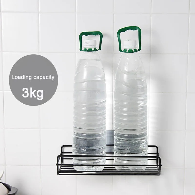 Estante de almacenamiento para baño, organizador de cocina, estantes negros, marco de esquina, perforador de ducha de hierro, estante de Caddy montado gratis