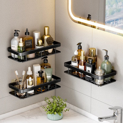 Estante de baño Sin taladro Aleación de aluminio Estante de almacenamiento de champú Montado en la pared Estantes de esquina para ducha de inodoro Accesorios de baño