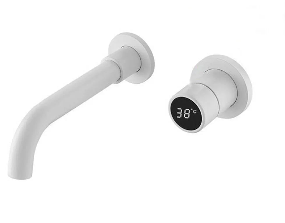 Grifo de baño de latón negro Diseño de pantalla digital inteligente oculto Grifo de lavabo de doble control frío y caliente gris de una sola manija