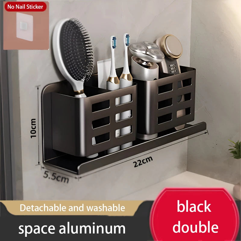 Estante de almacenamiento de peine para baño, estante de almacenamiento de pasta de dientes, sin perforaciones, montado en la pared, para cosméticos, maquinilla de afeitar