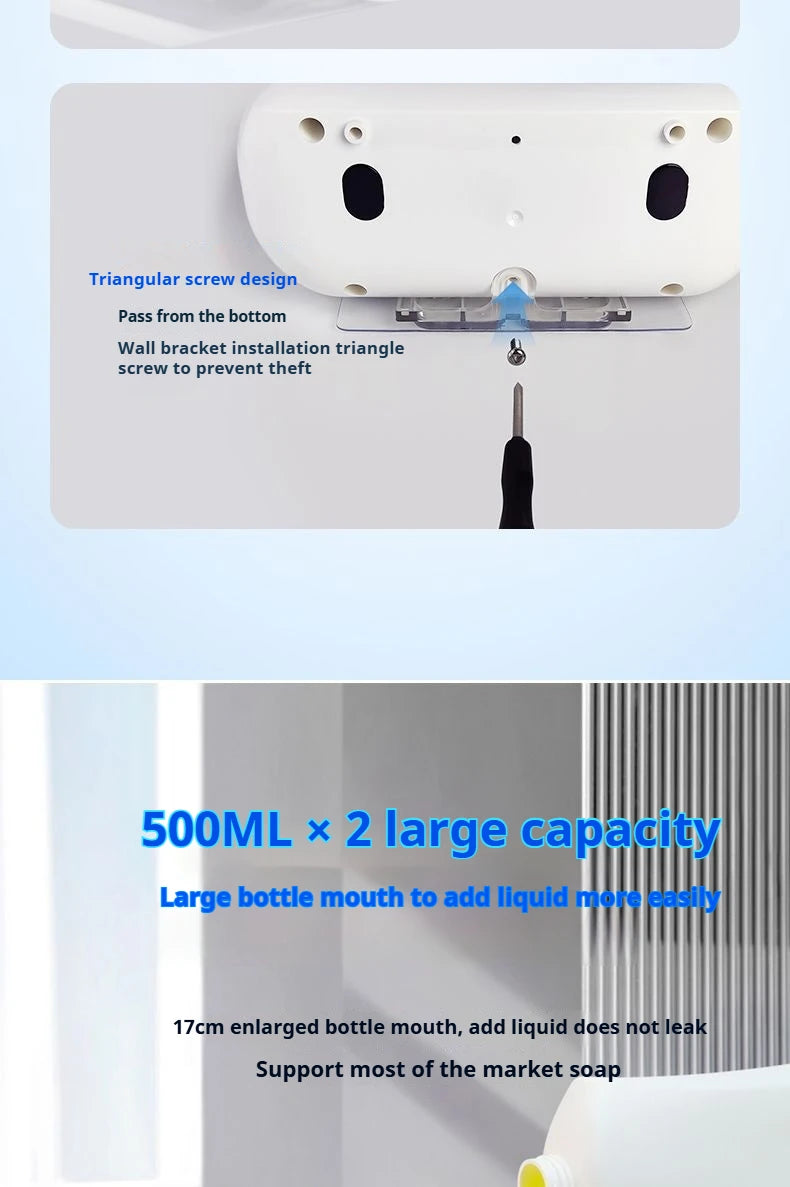 Dispensador automático de jabón de doble cabezal, dispensador de jabón líquido montado en la pared para champú/Gel de ducha/jabón para platos, baño inteligente