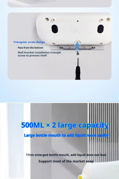 Dispensador automático de jabón de doble cabezal, dispensador de jabón líquido montado en la pared para champú/Gel de ducha/jabón para platos, baño inteligente