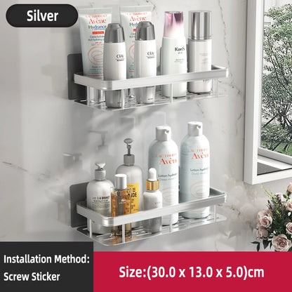 Estante de baño Sin taladro Aleación de aluminio Estante de almacenamiento de champú Montado en la pared Estantes de esquina para ducha de inodoro Accesorios de baño