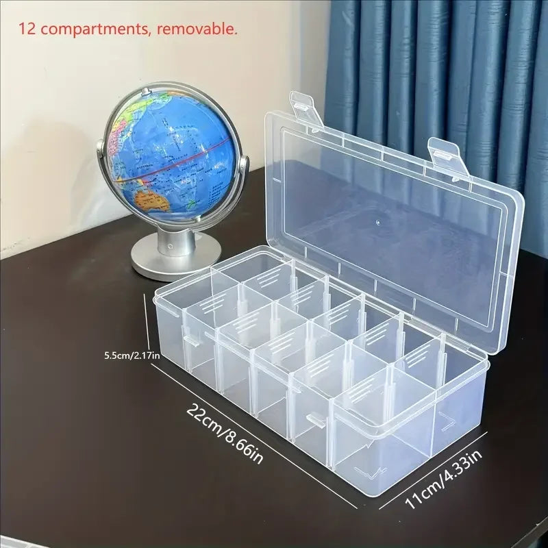Caja de almacenamiento de joyería desmontable, pendientes, papelería, escritorio, a prueba de polvo, accesorio de plástico transparente, clasificación, 12 rejillas, 1 ud.