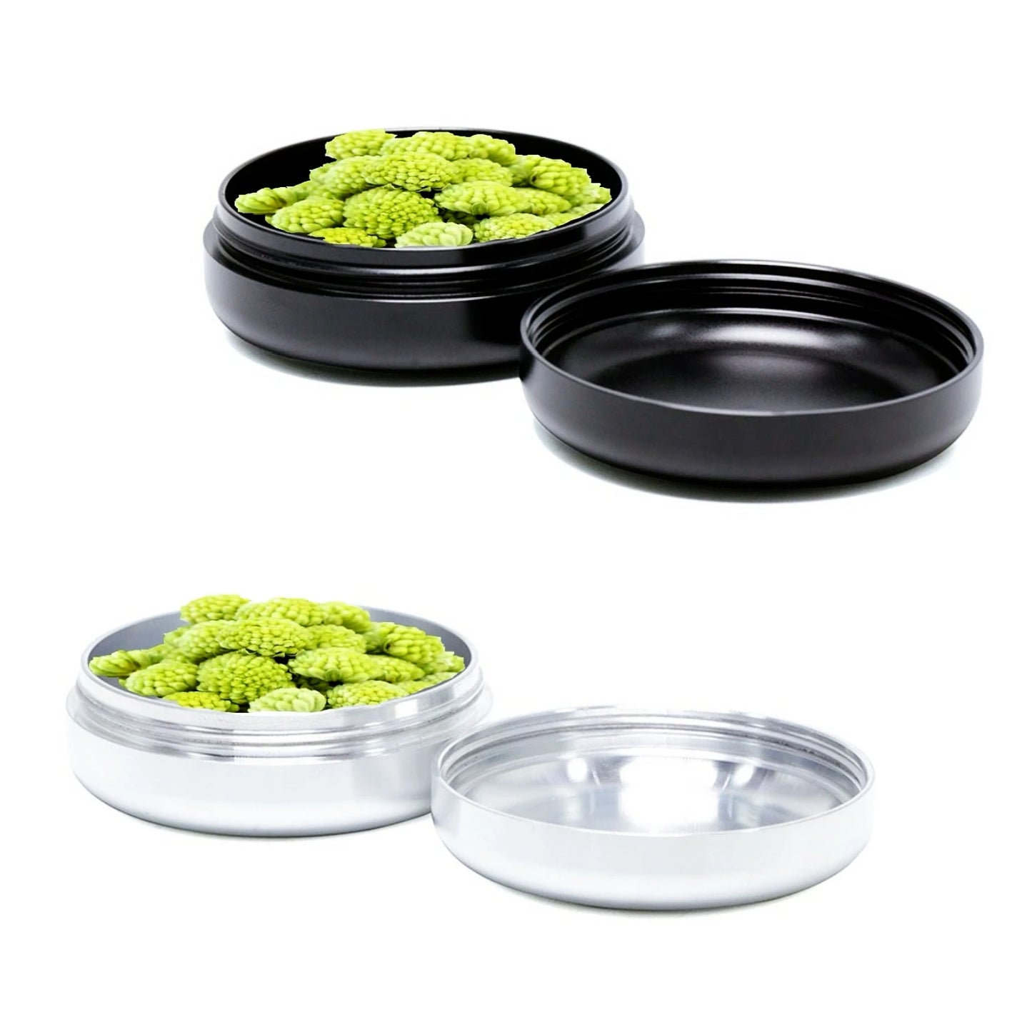 Premiun Stash Box Lata de aluminio, impermeable, hermética, diámetro 55x24 mm, caja a prueba de olores con protección contra la luz UV para hierbas y especias