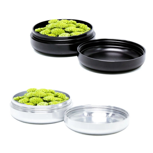 Premiun Stash Box Lata de aluminio, impermeable, hermética, diámetro 55x24 mm, caja a prueba de olores con protección contra la luz UV para hierbas y especias