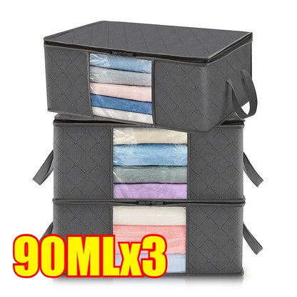 Organizadores y almacenamientos de armario, bolsa de almacenamiento de ropa, almacenamiento de manta, contenedor de almacenamiento plegable, resistente, cosido por 3 capas de telas con Re