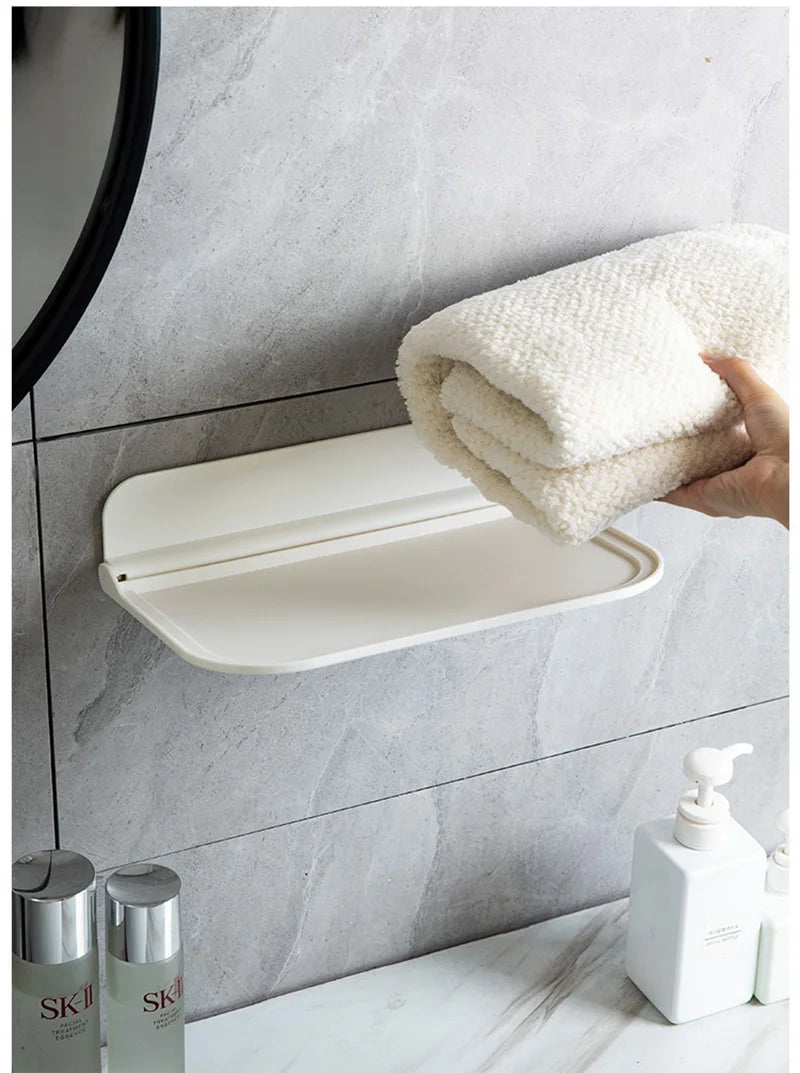 Estante de pared plegable sin perforaciones, estante flotante de plástico montado en la pared, para el hogar, baño, toalla, estante de almacenamiento de ropa