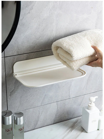 Estante de pared plegable sin perforaciones, estante flotante de plástico montado en la pared, para el hogar, baño, toalla, estante de almacenamiento de ropa