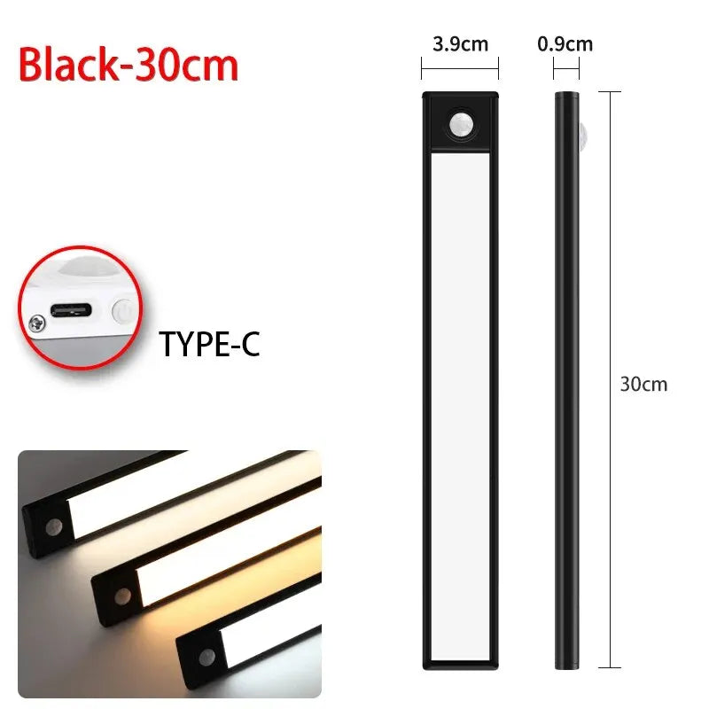 Luz LED con Sensor de movimiento, luz nocturna inalámbrica USB para debajo del gabinete, cocina, dormitorio, armario, Sensor, iluminación interior