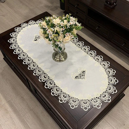 Mantel para mesa de té, cubierta de mesa de comedor, ovalada, blanca, Europa, flor bordada de poliéster, decoración del hogar de encaje para sala de estar