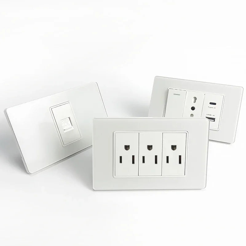 T&I US Standard 118 Toma de pared con interruptor, panel de vidrio templado, puertos de carga USB y tipo C