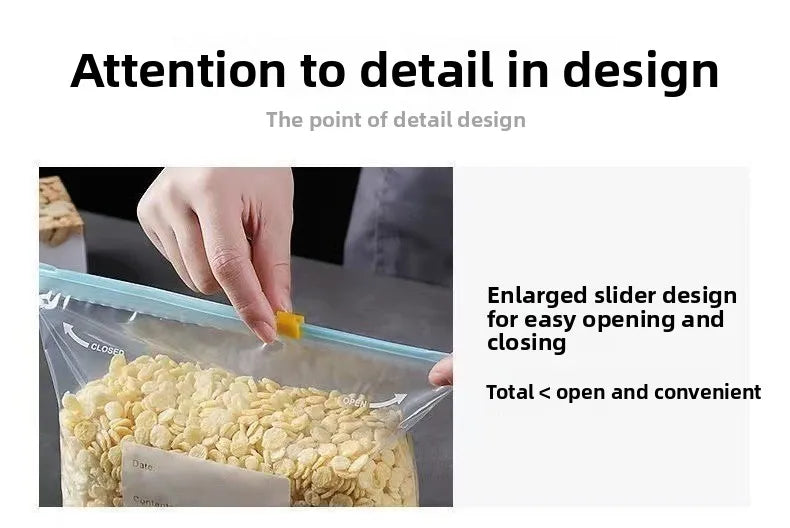 Bolsa de comida disponible en varios tamaños, bolsas Ziplock de calidad alimentaria para organización de almacenamiento de cocina, bolsa de aperitivos reutilizable de 10/15/20/45 Uds.