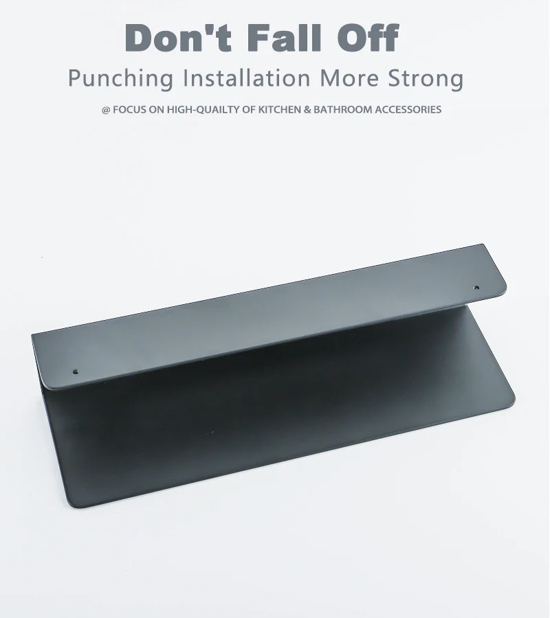 Estante organizador de baño negro con ganchos, estantes de decoración de cocina de aluminio en pared, estante de almacenamiento para ducha, montaje en pared