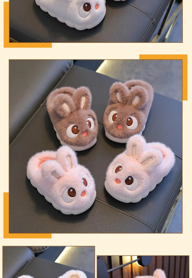 Zapatillas de invierno con dibujos de conejo para niños, zapatos cómodos y cálidos para casa, pantuflas mullidas para interiores, novedad de 2024