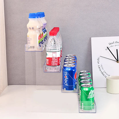 Estante de exhibición de bebidas escalonado transparente acrílico, organizador de latas de bebidas para refrigerador, estante dispensador multifuncional, 1 ud.