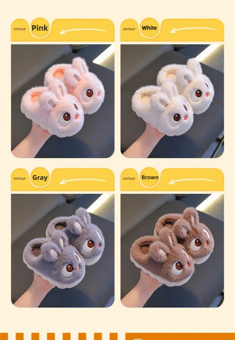 Zapatillas de invierno con dibujos de conejo para niños, zapatos cómodos y cálidos para casa, pantuflas mullidas para interiores, novedad de 2024