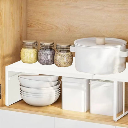 Estante de gabinete extensible, ahorro de espacio, estante en capas apilable, antideslizante, ligero, resistente, accesorios de almacenamiento de cocina
