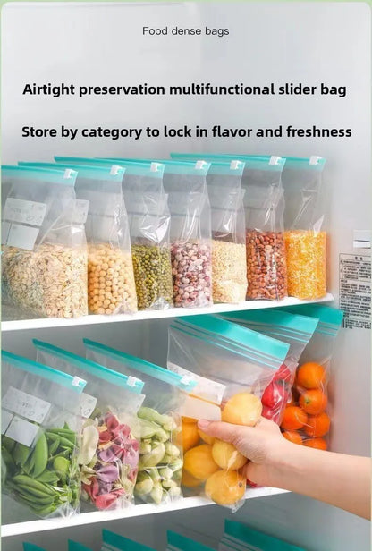 Bolsa de comida disponible en varios tamaños, bolsas Ziplock de calidad alimentaria para organización de almacenamiento de cocina, bolsa de aperitivos reutilizable de 10/15/20/45 Uds.