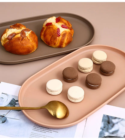 Bandeja de almacenamiento de plástico ovalada, bandeja reutilizable para servir alimentos, bandeja de fruta y postre, organizador de cocina, bandeja de exhibición de joyería multiusos