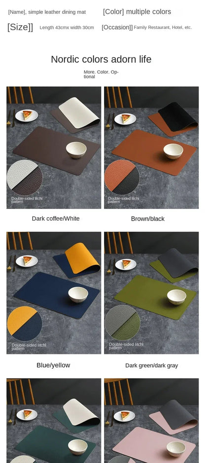 Tapete de mesa de comedor de cuero de doble cara de PVC, decoración de escritorio, tapete para platos de comedor para el hogar, tapete antideslizante para cuencos, tapete de aislamiento térmico