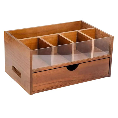 Organizador de barra de café, soporte de almacenamiento de condimentos de té versátil de madera rústica, estante de almacenamiento para escritorio, oficina, cocina, cafetería, tazas