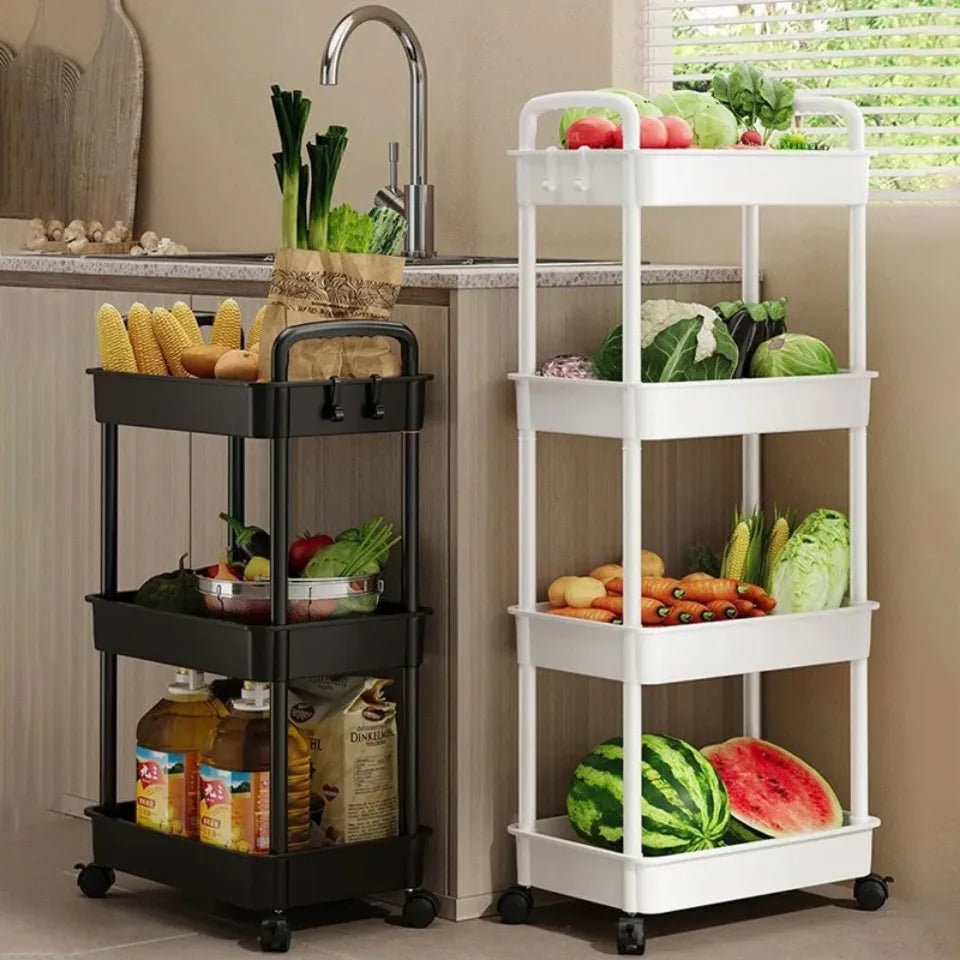 Carro de almacenamiento de estantería, carrito organizador de cocina móvil con ruedas, estantes de baño multicapa, estante de almacenamiento de aperitivos para el hogar