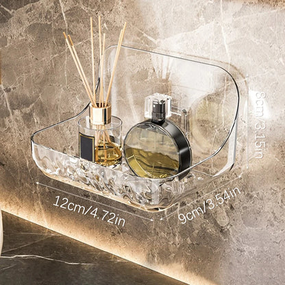 Estante de almacenamiento transparente acrílico para baño, bandeja de almacenamiento de cosméticos sin perforaciones montada en la pared, organizador de maquillaje, estante de cocina para baño