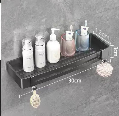 Estante de almacenamiento para baño, organizador de cocina, estantes negros, marco de esquina, perforador de ducha de hierro, estante de Caddy montado gratis