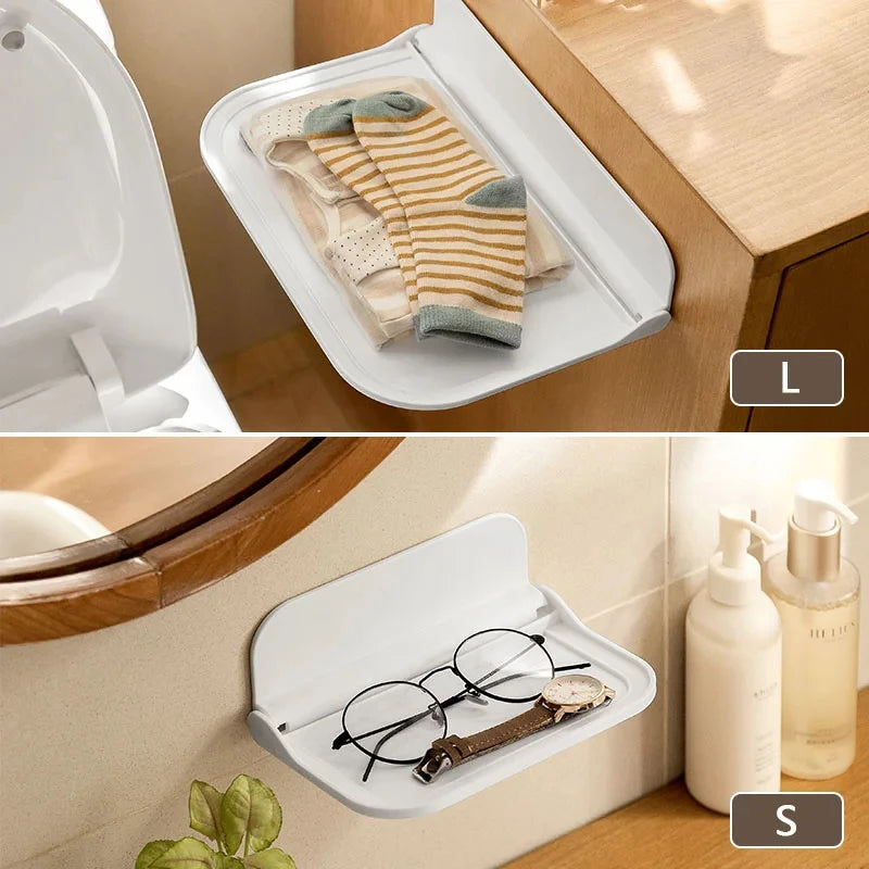Estante de pared plegable sin perforaciones, estante flotante de plástico montado en la pared, para el hogar, baño, toalla, estante de almacenamiento de ropa