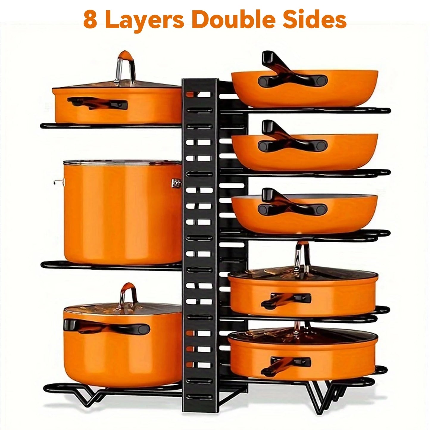 Organizador de Ollas de 8 Niveles - Soporte Metálico Resistente que Ahorra Espacio para Sartenes, Ollas y Tapas, Almacenamiento de Cocina Ordenado y Elegante