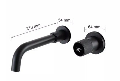 Grifo de baño de latón negro Diseño de pantalla digital inteligente oculto Grifo de lavabo de doble control frío y caliente gris de una sola manija