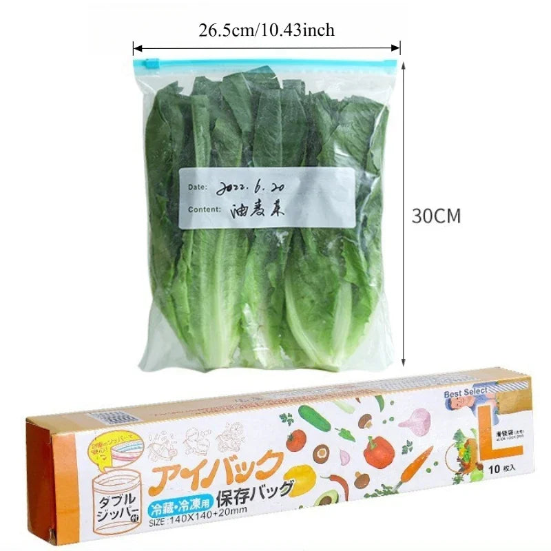 Bolsa de comida disponible en varios tamaños, bolsas Ziplock de calidad alimentaria para organización de almacenamiento de cocina, bolsa de aperitivos reutilizable de 10/15/20/45 Uds.