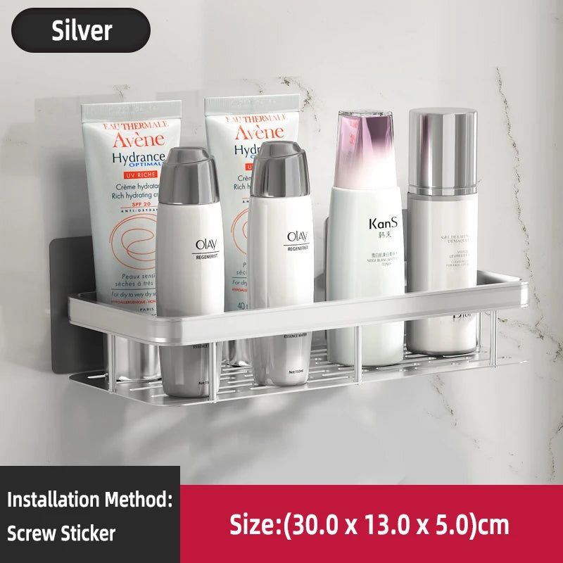 Estante de baño Sin taladro Aleación de aluminio Estante de almacenamiento de champú Montado en la pared Estantes de esquina para ducha de inodoro Accesorios de baño