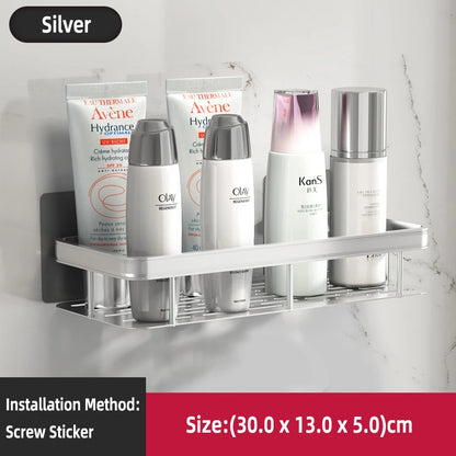 Estante de baño Sin taladro Aleación de aluminio Estante de almacenamiento de champú Montado en la pared Estantes de esquina para ducha de inodoro Accesorios de baño