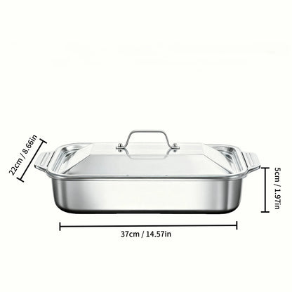 Sartén para asar cubierta de acero inoxidable, horno antiadherente grueso, seguro con asas resistentes al calor para asar, hornear, servir Buffet