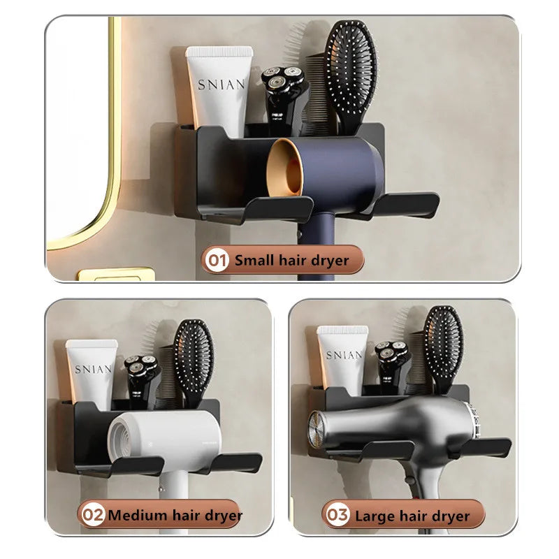 Soporte para secador de pelo montado en la pared, soporte para alisador de pelo, organizador de baño, estantes de organización de baño